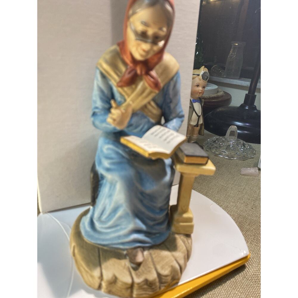 Vintage Arnart Japan Figurine Elderly Woman Reading Book Hand Painted 7”
